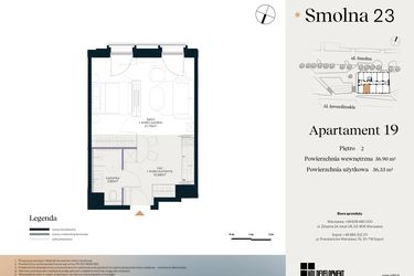 Rzut - Mieszkanie na sprzedaż 1 pokój o powierzchni 36,9 m² - numer U.3.19 w Smolna 23