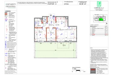Rzut - Mieszkanie na sprzedaż 3 pokoje o powierzchni 59,36 m² - numer 2 w Apartamenty Jordanowska