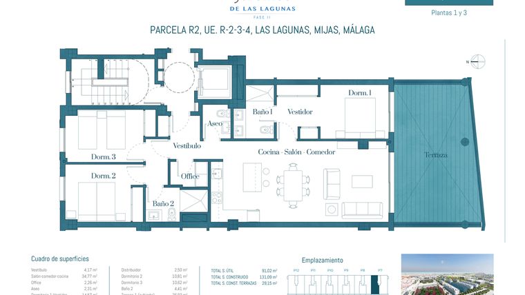 Rzut - Mieszkanie na sprzedaż 3 pokoje o powierzchni 131 m² - numer JL2-72B w Jardines de las Lagunas