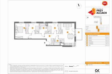 Rzut - Mieszkanie na sprzedaż 4 pokoje o powierzchni 72,15 m² - numer B7 w Osiedle Przy Alejach etap 2