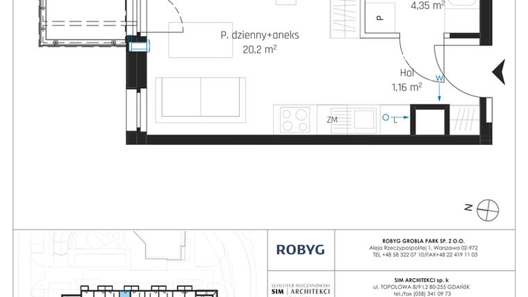 Rzut - Mieszkanie na sprzedaż 1 pokój o powierzchni 25,71 m² - numer I.6M14 w Nadmotławie Apartments etap I