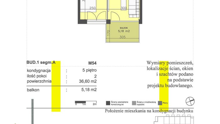Rzut - Mieszkanie na sprzedaż 2 pokoje o powierzchni 36,6 m² - numer M54 w Apartamenty Dwa Światy etap II