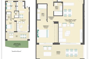 Rzut - Mieszkanie na sprzedaż 3 pokoje o powierzchni 136,63 m² - numer B60B w Arrecife by UrbinCasa