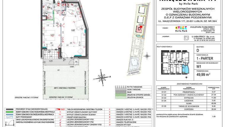 Rzut - Mieszkanie na sprzedaż 2 pokoje o powierzchni 49,99 m² - numer D.M1 w Nałęczowska 177 by Hvile Park