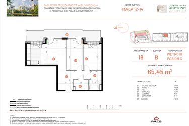 Rzut - Mieszkanie na sprzedaż 3 pokoje o powierzchni 65,45 m² - numer 12.18 w Osiedle Nowe Horyzonty etap III
