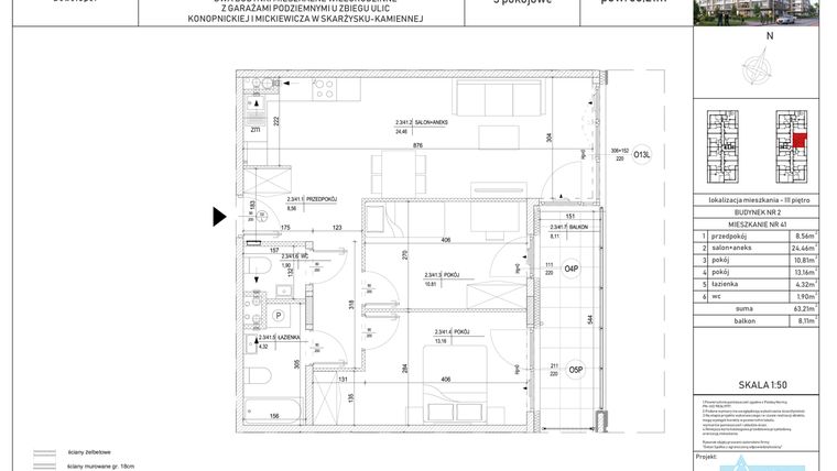 Rzut - Mieszkanie na sprzedaż 3 pokoje o powierzchni 63,21 m² - numer M-41 w Apartamenty Konopnickiej