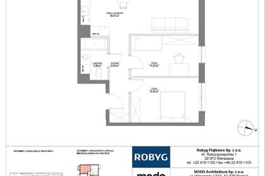 Rzut - Mieszkanie na sprzedaż 3 pokoje o powierzchni 59,44 m² - numer 1M15 w Początek Piątkowo bud. F