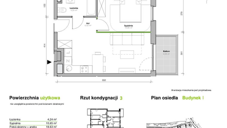 Rzut - Mieszkanie na sprzedaż 2 pokoje o powierzchni 38,05 m² - numer I.3.M02 w Przemyska Vita