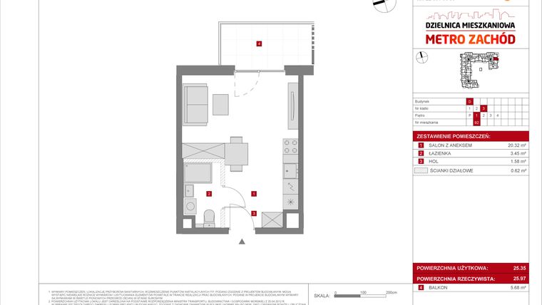 Rzut - Mieszkanie na sprzedaż 1 pokój o powierzchni 25,35 m² - numer D.92 w Dzielnica Mieszkaniowa Metro Zachód - etap 8.2