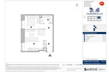 Rzut - Mieszkanie na sprzedaż 2 pokoje o powierzchni 37,11 m² - numer A.15 w Osobowicka 114