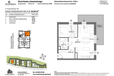 Rzut - Mieszkanie na sprzedaż 2 pokoje o powierzchni 50,96 m² - numer A.19 w Och!Widzew