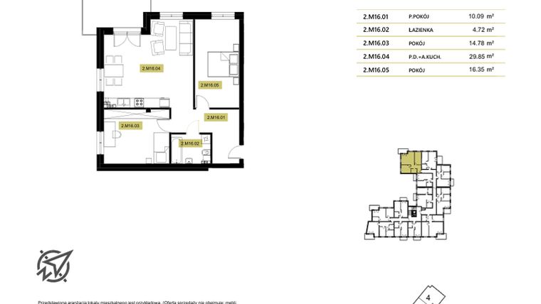 Rzut - Mieszkanie na sprzedaż 3 pokoje o powierzchni 50,31 m² - numer 2M16 w Stary Browar bud. 2