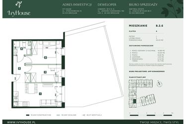 Rzut - Mieszkanie na sprzedaż 3 pokoje o powierzchni 43,43 m² - numer B.2.6 w IVY HOUSE