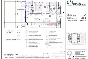 Rzut - Mieszkanie na sprzedaż 2 pokoje o powierzchni 38,51 m² - numer 8 w Apartamenty Poligonowa etap 5