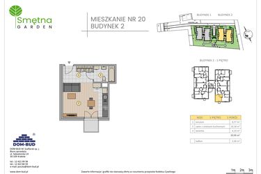 Rzut - Mieszkanie na sprzedaż 1 pokój o powierzchni 29,99 m² - numer 20 w Smętna Garden