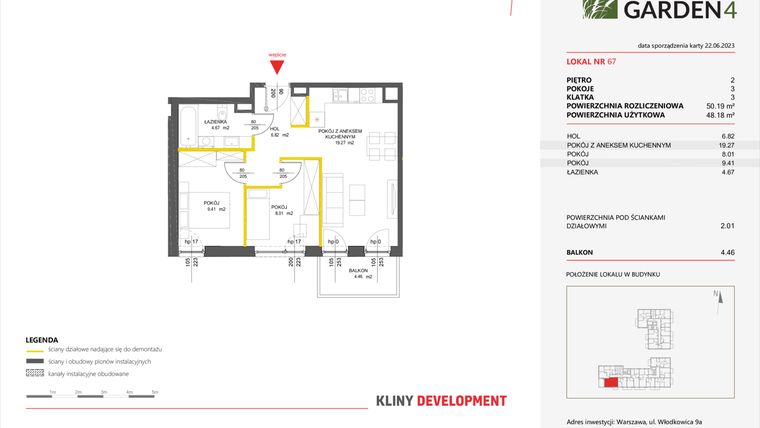 Rzut - Mieszkanie na sprzedaż 3 pokoje o powierzchni 50,19 m² - numer A.67 w Nova Viva Garden 4