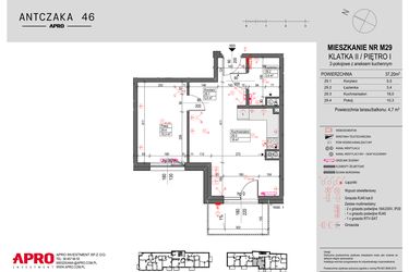 Rzut - Mieszkanie na sprzedaż 2 pokoje o powierzchni 37,2 m² - numer M29 w Antczaka 46