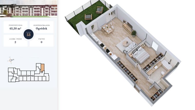 Rzut - Mieszkanie na sprzedaż 2 pokoje o powierzchni 65,5 m² - numer 53 w Apartamenty Home Premium etap 2