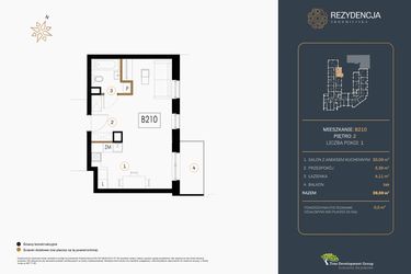 Rzut - Mieszkanie na sprzedaż 1 pokój o powierzchni 39,59 m² - numer B.210 w Rezydencja Śródmiejska