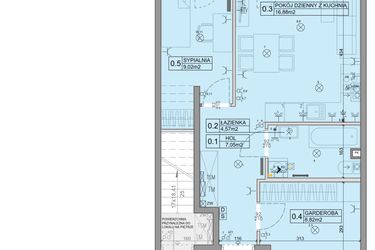 Rzut - Mieszkanie na sprzedaż 3 pokoje o powierzchni 46,34 m² - numer 63 w Manufaktura Marki 2 etap III