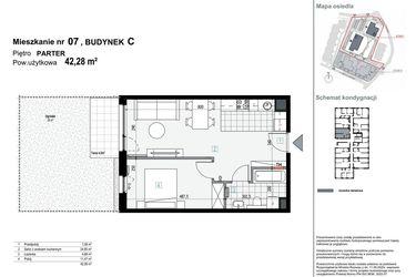 Rzut - Mieszkanie na sprzedaż 2 pokoje o powierzchni 42,28 m² - numer C.M07 w Apartamenty Kopernika