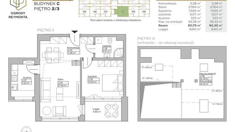 Rzut - Mieszkanie na sprzedaż 2 pokoje o powierzchni 80,75 m² - numer M30 w Ogrody Reymonta