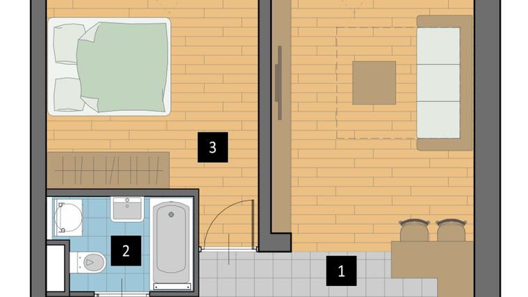Rzut - Mieszkanie na sprzedaż 2 pokoje o powierzchni 45,02 m² - numer A33 w Mazowiecka 115