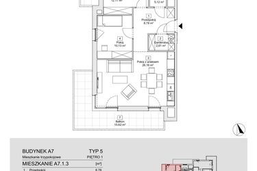 Rzut - Mieszkanie na sprzedaż 3 pokoje o powierzchni 64,97 m² - numer A7.1.3 w Zacisze Marcelin IIIa