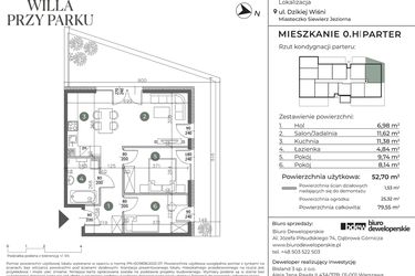 Rzut - Mieszkanie na sprzedaż 3 pokoje o powierzchni 52,7 m² - numer 0.H w Willa przy parku