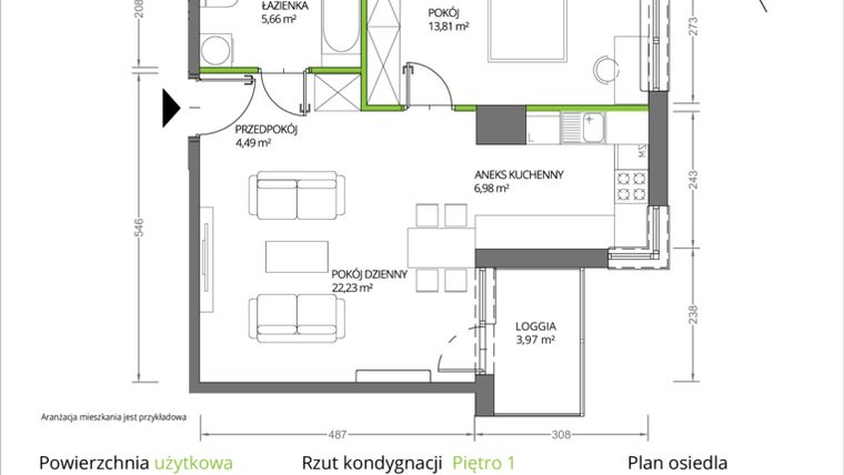 Rzut - Mieszkanie na sprzedaż 2 pokoje o powierzchni 53,17 m² - numer 1/027 w Krakowska Vita