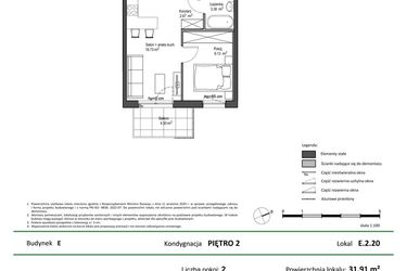 Rzut - Mieszkanie na sprzedaż 2 pokoje o powierzchni 31,91 m² - numer E.2.20 w Nowy Świat Ostoja etap II - EFG