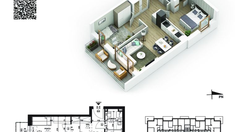 Rzut - Mieszkanie na sprzedaż 3 pokoje o powierzchni 53,74 m² - numer 37 w Piano Park etap V