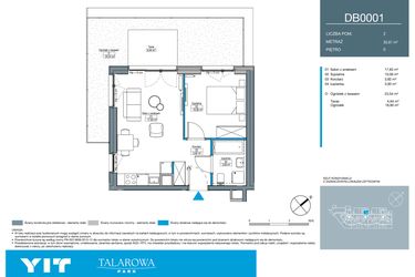 Rzut - Mieszkanie na sprzedaż 2 pokoje o powierzchni 35,61 m² - numer DB0001 w Talarowa Park II