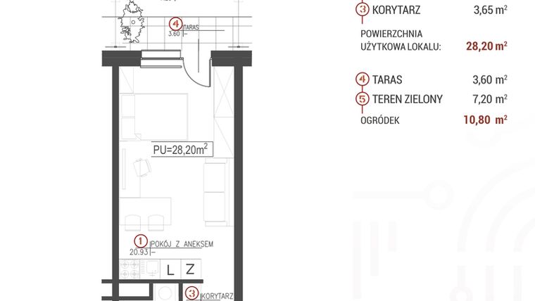 Rzut - Mieszkanie na sprzedaż 1 pokój o powierzchni 28,2 m² - numer 3 w Wróblewskiego 1