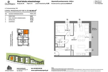 Rzut - Mieszkanie na sprzedaż 2 pokoje o powierzchni 50,96 m² - numer A.25 w Och!Widzew