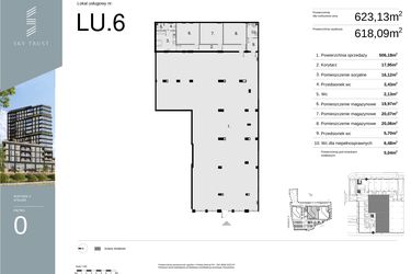 Rzut - Lokal użytkowy na sprzedaż 1 pokój o powierzchni 623,13 m² - numer LU6 w Sky Trust etap II