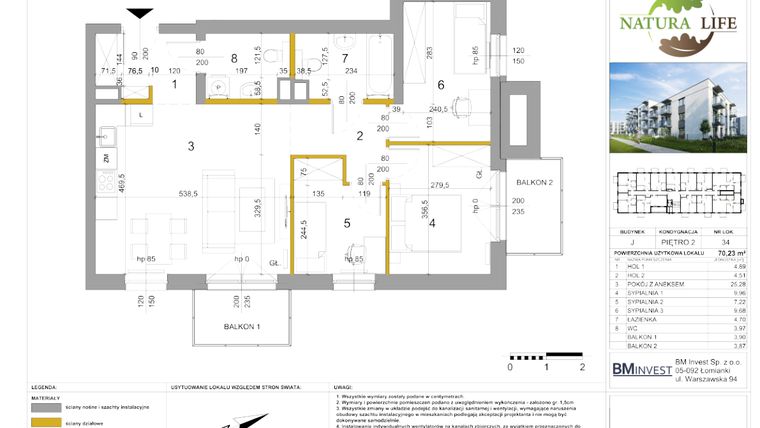 Rzut - Mieszkanie na sprzedaż 4 pokoje o powierzchni 70,39 m² - numer J34 w Osiedle Natura Life budynki JK