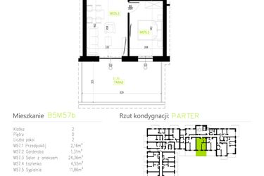 Rzut - Mieszkanie na sprzedaż 2 pokoje o powierzchni 44,24 m² - numer B5M57b w Osiedle Natura Park etap II