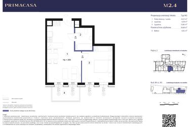 Rzut - Mieszkanie na sprzedaż 2 pokoje o powierzchni 39,89 m² - numer B3 – M2.4 w Primacasa