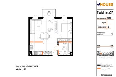Rzut - Mieszkanie na sprzedaż 1 pokój o powierzchni 54,08 m² - numer 23 w Osiedle StaLove etap II