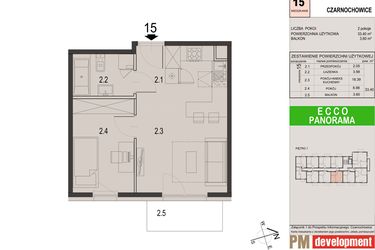 Rzut - Mieszkanie na sprzedaż 2 pokoje o powierzchni 33,4 m² - numer 15C w Ecco Panorama etap II budynki C, D