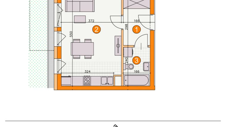 Rzut - Mieszkanie na sprzedaż 1 pokój o powierzchni 28,35 m² - numer BI/C4 w Osiedle Bocianie Gniazdo 2