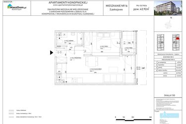 Rzut - Mieszkanie na sprzedaż 2 pokoje o powierzchni 43,92 m² - numer M-16 w Apartamenty Konopnickiej