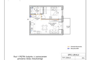 Rzut - Mieszkanie na sprzedaż 2 pokoje o powierzchni 44 m² - numer 7 w Harmonia bud. M3