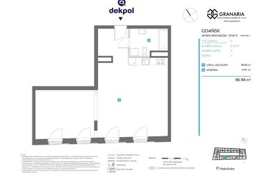Rzut - Mieszkanie na sprzedaż 1 pokój o powierzchni 66,94 m² - numer 5.3.217 w Granaria
