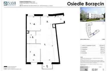 Rzut - Mieszkanie na sprzedaż 3 pokoje o powierzchni 52,81 m² - numer 46 w Osiedle Borzęcin