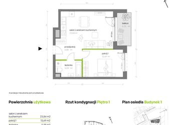 Rzut - Mieszkanie na sprzedaż 2 pokoje o powierzchni 47,82 m² - numer 1.01.M16 w Morska Vita