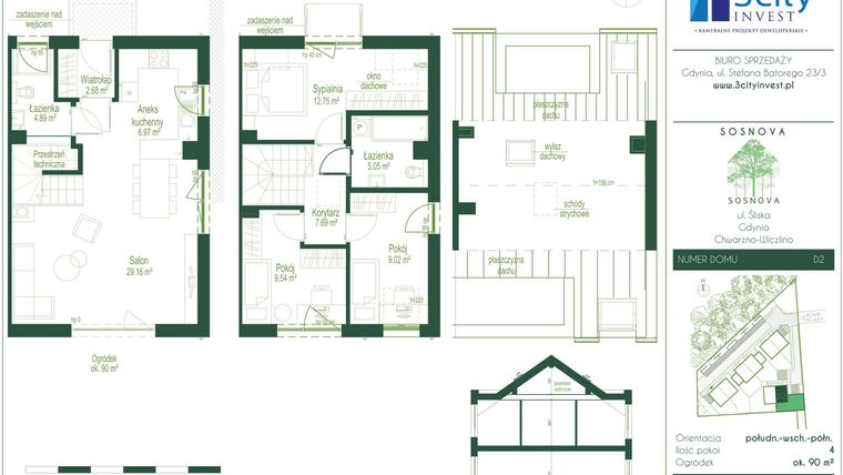 Rzut - Dom na sprzedaż 4 pokoje o powierzchni 87,75 m² - numer D2 w Osiedle Sosnova