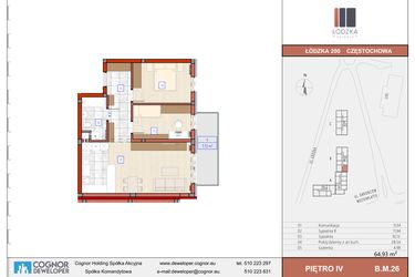 Rzut - Mieszkanie na sprzedaż 3 pokoje o powierzchni 65,15 m² - numer B.M.26 w Łódzka Osiedle