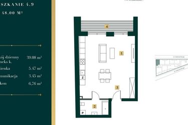 Rzut - Mieszkanie na sprzedaż 1 pokój o powierzchni 47,3 m² - numer 4.9 w New Iron